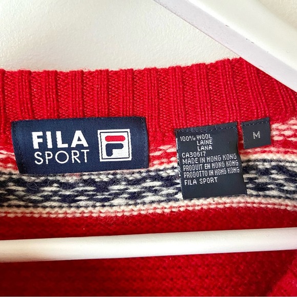 Fila Sport Red Wool Sweater Size Medium - Picture 5 of 5